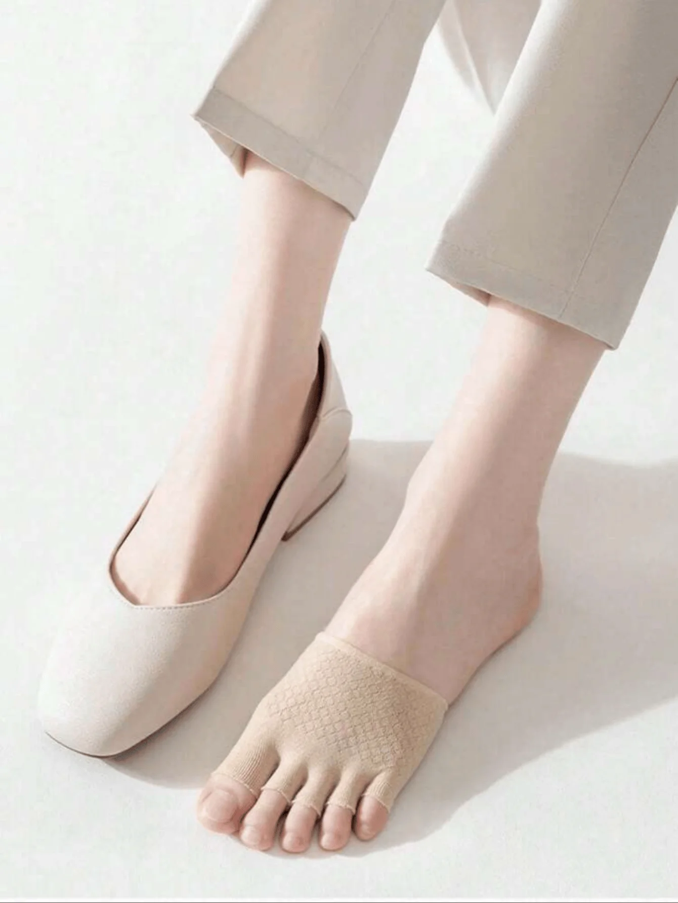 Baumwoll-Halbzehensocken mit Fünf Fingern für Damen, Unsichtbare Dünne High-Heel-Schuhe mit Vorderöffnung und Rutschfeste Einlegesohlen – Detail 5