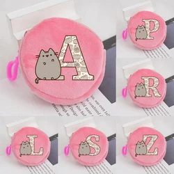 New Pusheen Plush Coin Purses Kawaii Cartoon Letter Printed Storage Bags Cute Round Headphone Pouch Children Birthday Gifts