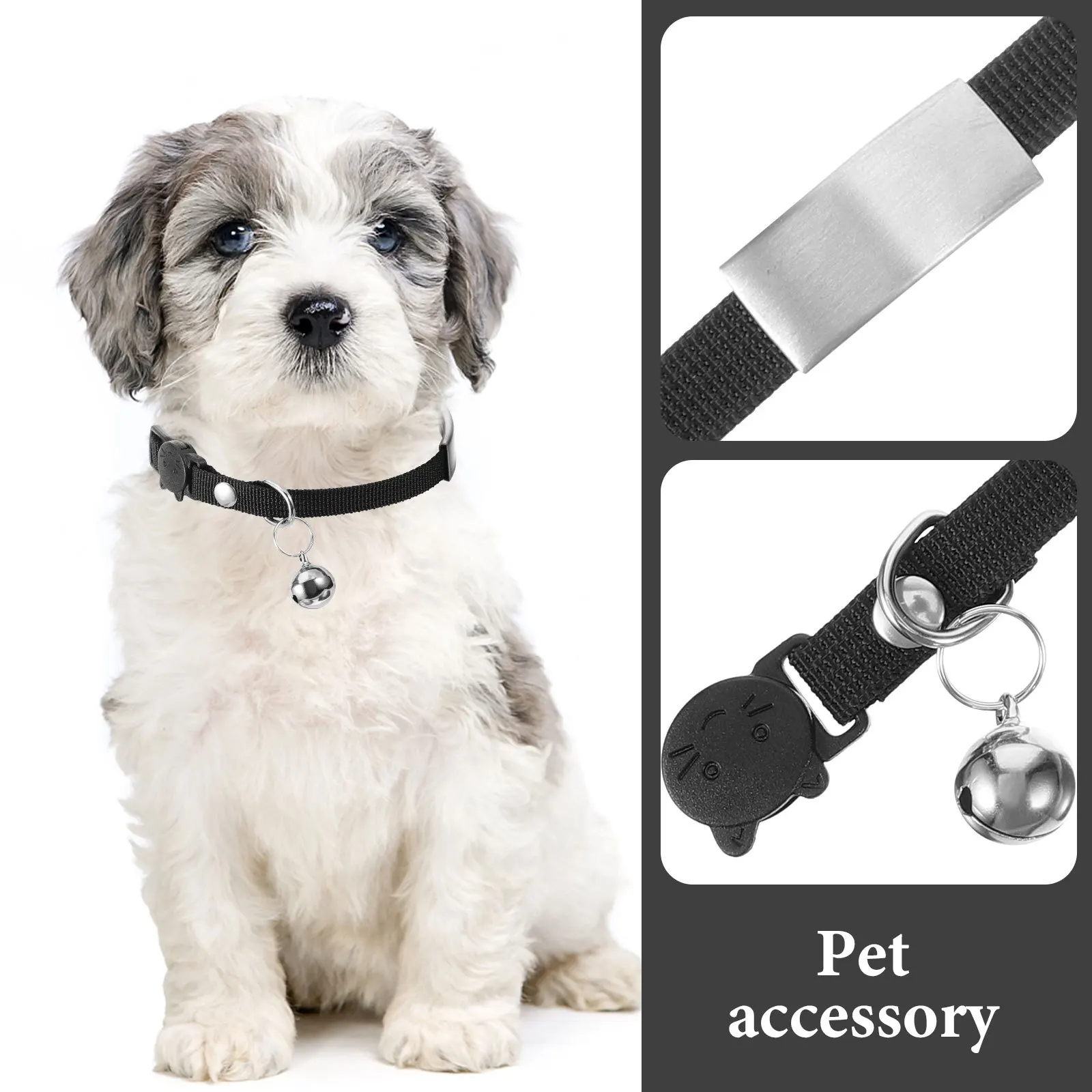 

Cat Collar Adjustable Breathable Polyester with Bell Safety Buckle Blank Name Tag Anti-Lost Pet Collar for Small Dogs Puppies