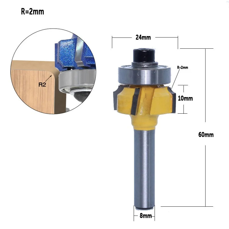 8mm Shank Milling Cutter Router Bit 45# Steel R2 Rounded Smooth Woodworking Yellow 1/3pcs Cutting Size 20*6mm Useful