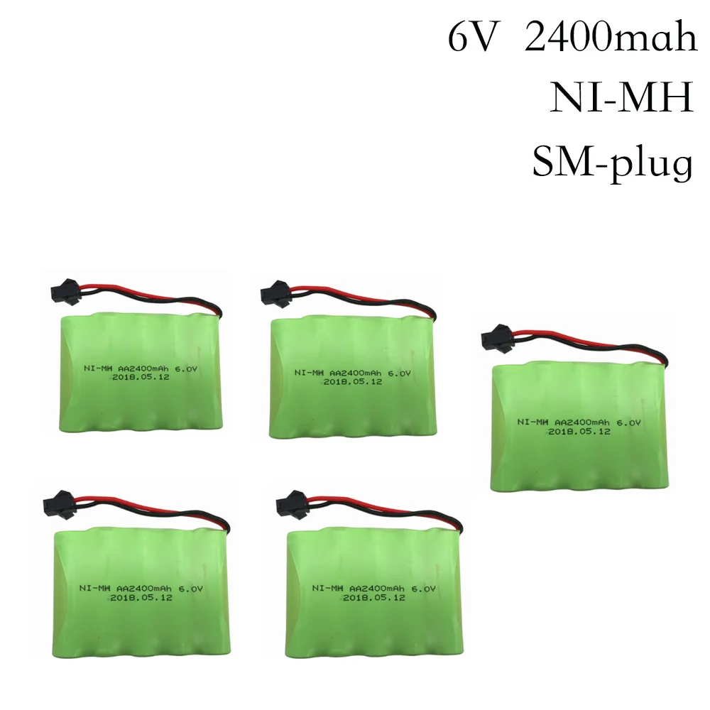 5pcs/lot 6V 2400mAh Ni-MH Rechargeable AA Battery Pack with SM 2P Plug for RC Car and Other Similar Remote Control Toys 1/2PCS