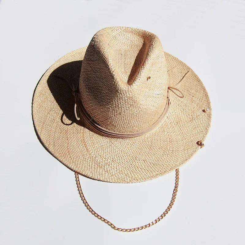 Chapeau de soleil en raphia pour femmes avec JOmatchs Pin, chapeau anderen paille pour dames, haute qualité, chapeau personnalisé de créateur, été,