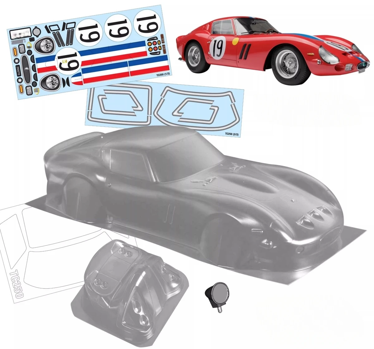 

TC250 1:10 Ferari 250 GTO Clear RC Body Shell (ширина 29 мм) для шасси Tamiya tt01/tt02 Hsp Mst Kyosho Yokomo