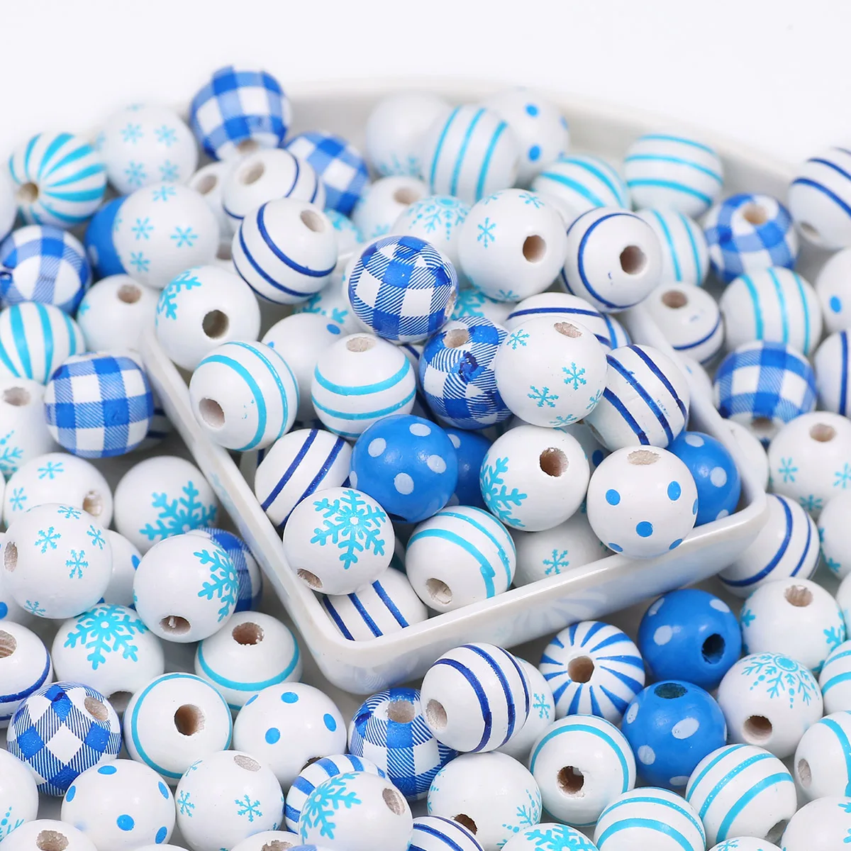 10pcs 16mm Christmas Blue Color Wooden Spaced Loose Beads For Jewelry Making Bracelet Necklace Eardrop Keychain DIY Accessories