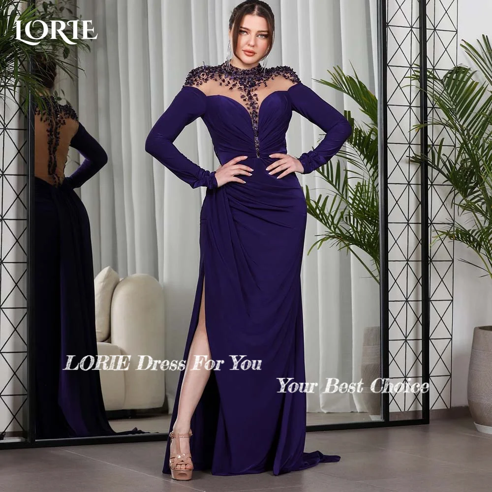 LORIE Mermaid Evening Dresses Corset Split Prom Dress High Collar Long Sleeve Ruched Clebrity Party Gown Club Gown Customized