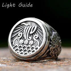 2023 New Design Stainless Steel Warrior Odin ship ringAmulet Jewelry Fashion Punk High Quality Jewelry for gift free shipping