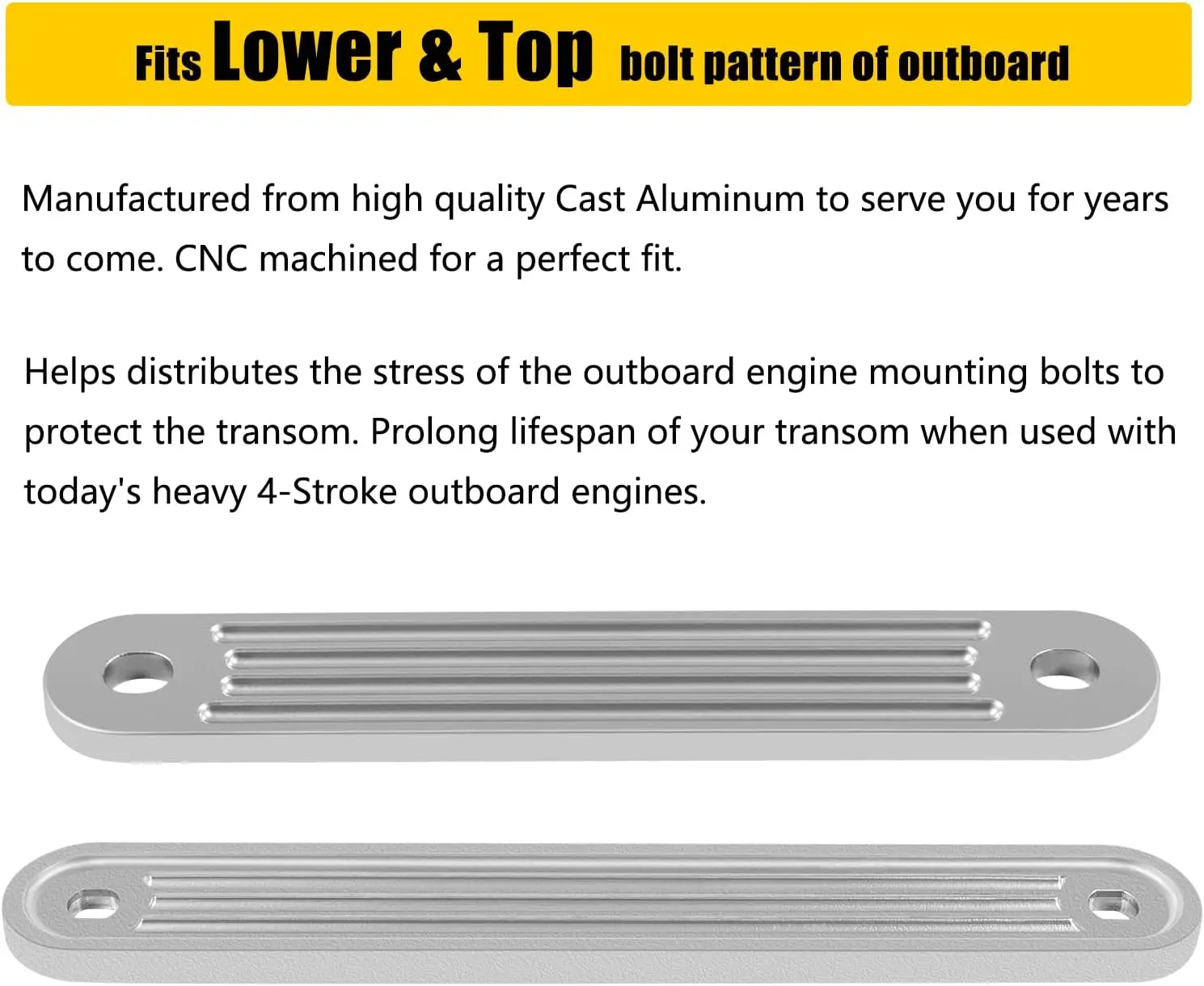 TM TSP-1 TSP-2DP Transom Support Plate Kit for Top Support and Lower Support Bolt Holes Size 15” x 2” / 12” x 2” Thickness 3/8”