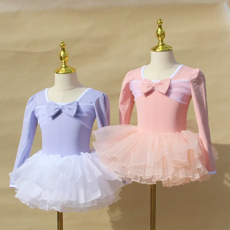 Kids Winter Dance Outfit Long Sleeve Design Cute Fluffy Tutu Skirt Comfortable Material Perfect for Ballet Practice Competitions