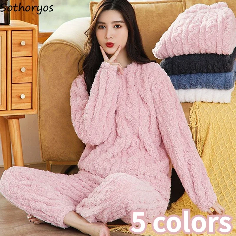 Winter Pajama Sets Women Solid Sleepwear Creativity Baggy Comfort Leisure Korean Style Vintage Ladies Delicate Classic Charming