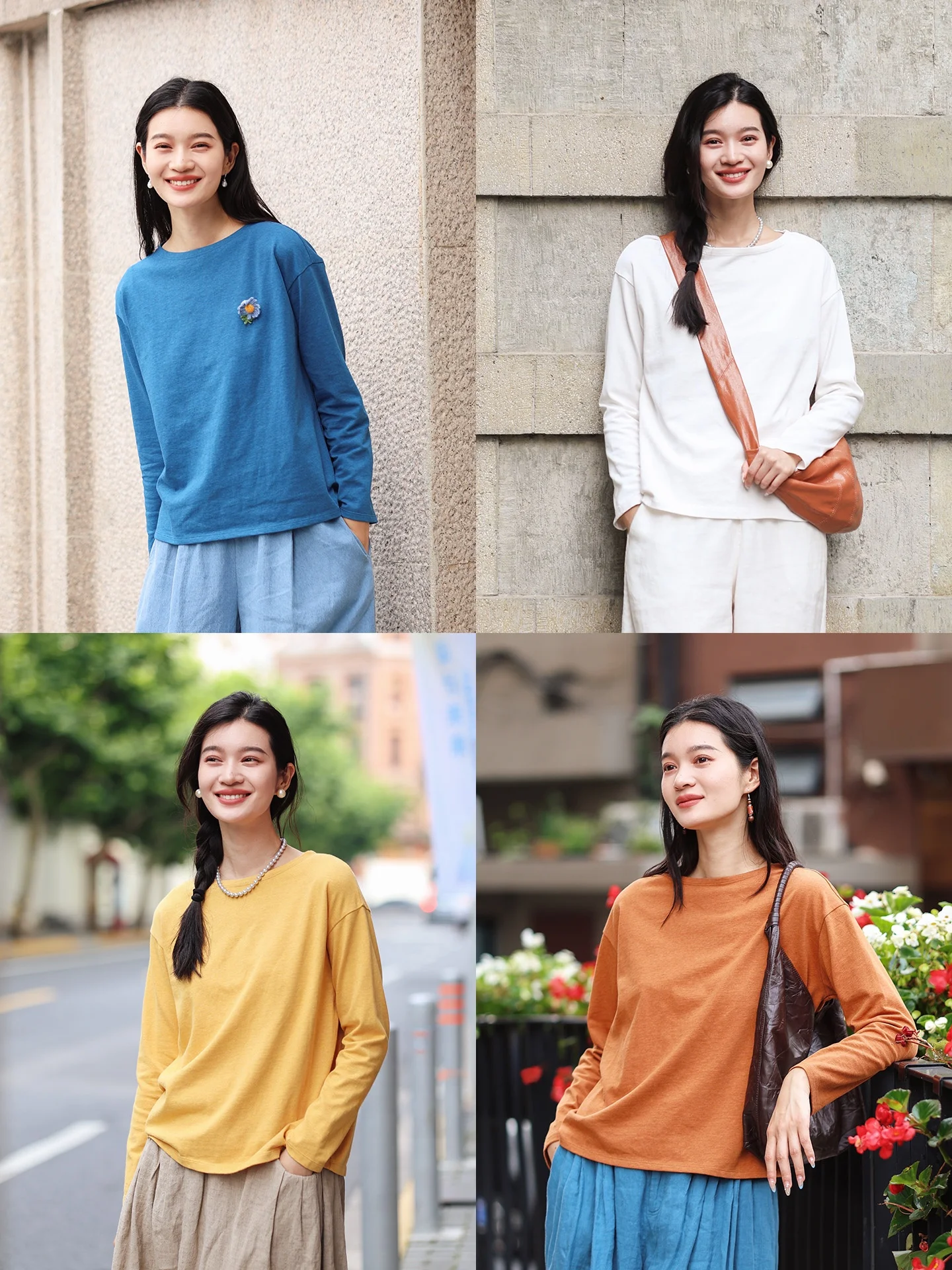 

Long Sve Knitted T-irt Women's Autumn Base irt One oulder Drop oulder Cotton Knitted Artistic Casual Sle T-irt