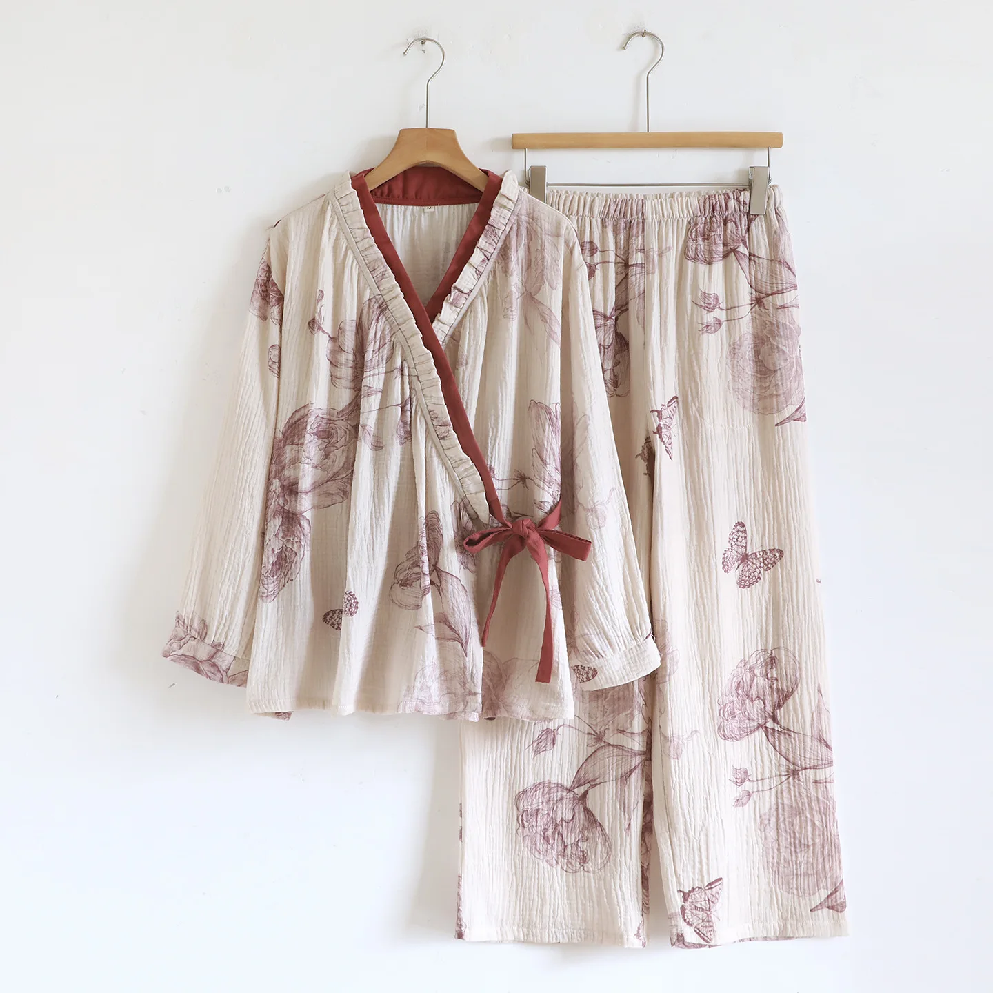

Pajama Suit Women's 100% Cotton Cardigan Long Sleeve Cotton Gauze Loose Loungewear Fat Sisters Spring Autumn Loungewear Women