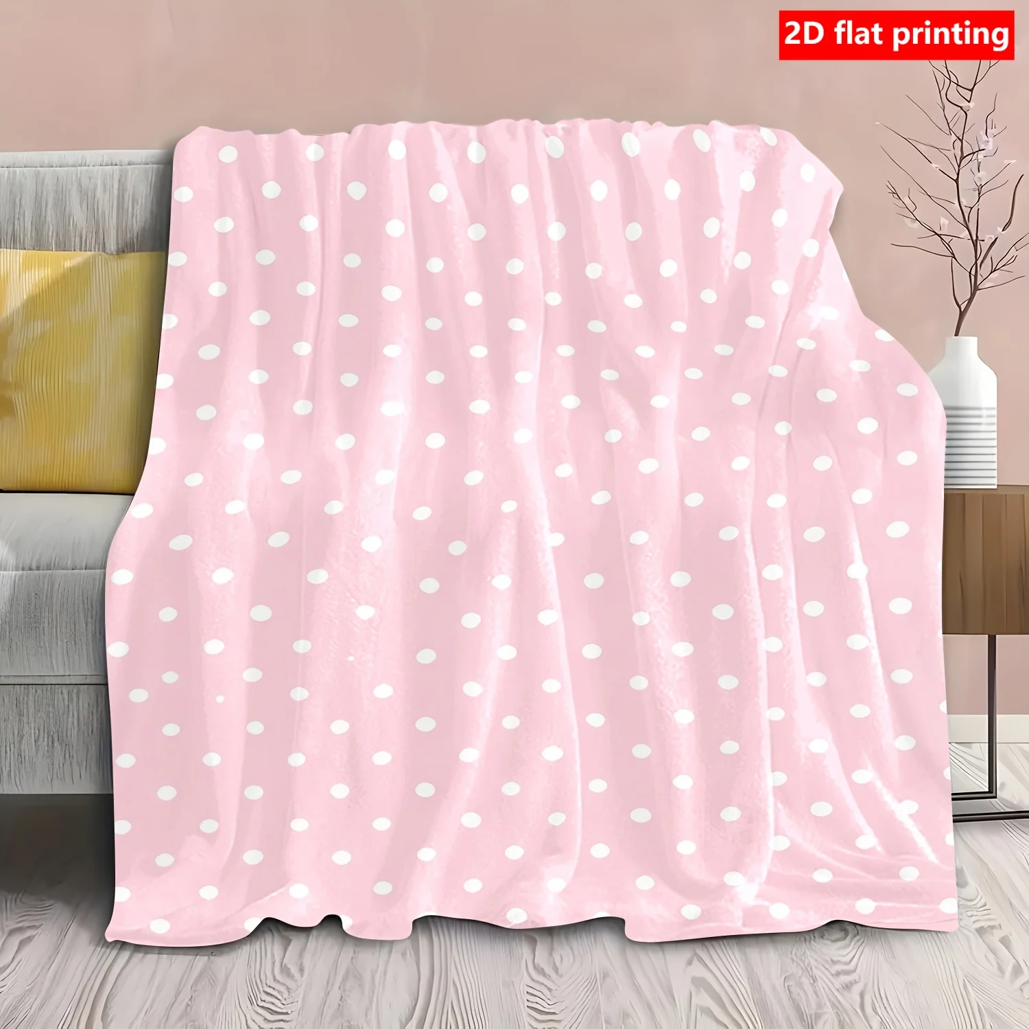 Decorative Soft Pink Polka Dot Throw Blanket Couch Sofa Bed Throw Cozy Plush Knit Throw Winter Home Decor Aesthetic