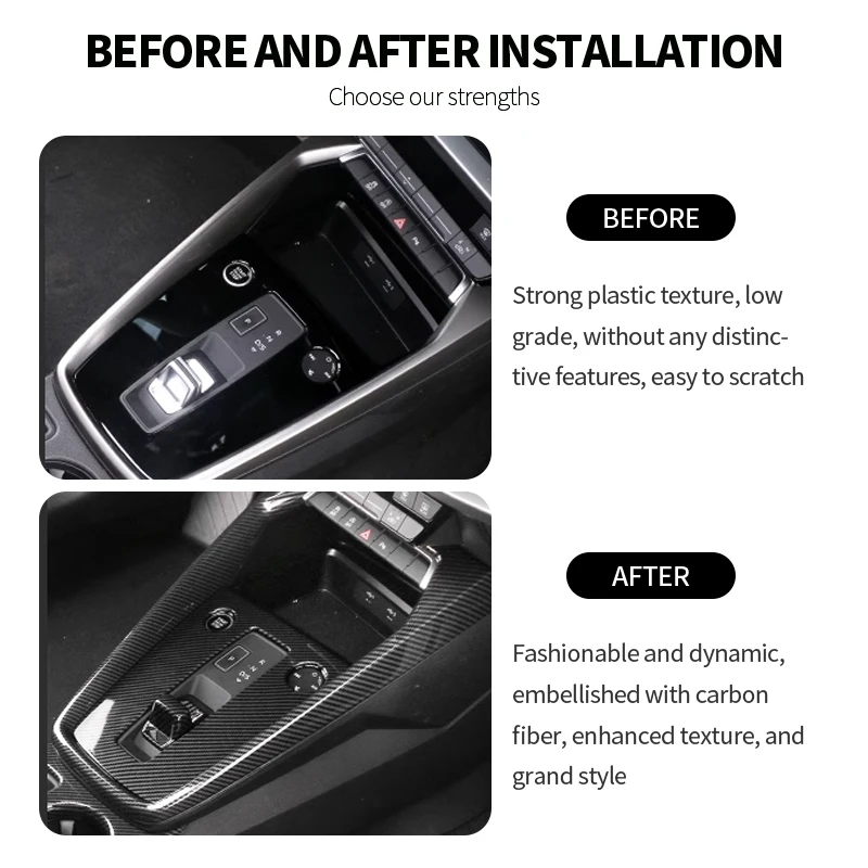 For Audi 2021 2022 2023 2024 A3 Carbon Fiber Interior Modification Dashboard Gearshift Puller Door Bowl Panel Frame Accessories
