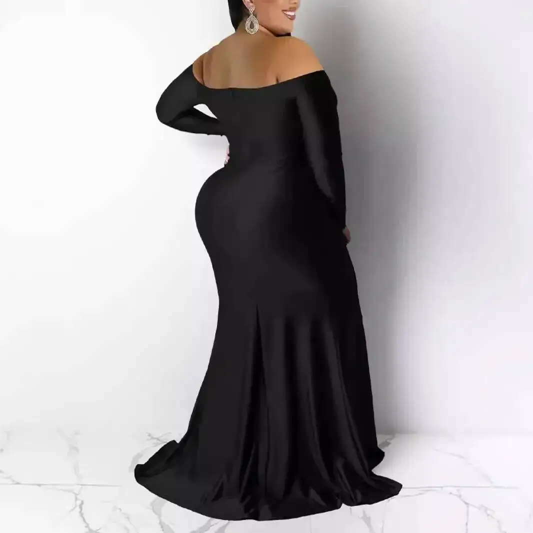 

Pp7749 Plus Size Women's Sexy Dress, Nightclub V-neck Dress, Solid Color Slit Dress, Autumn and Winter Elegantes Casual Y2k
