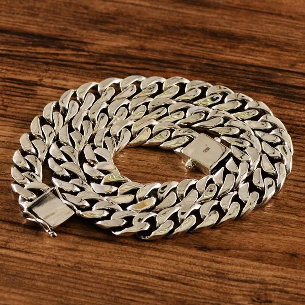 

Real Solid 925 Sterling Silver Chain Men 12mm Curb Cuban Link Necklace 156g/55cm