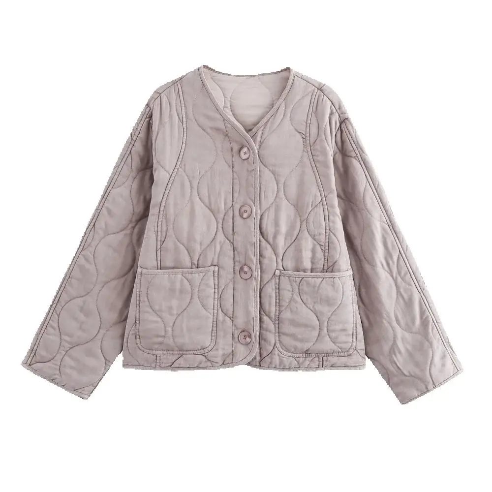 

Women's Stitch Loose Jacket Round Neck Long Sleeve Button Pocket Autumn/Winter New Simple Coat