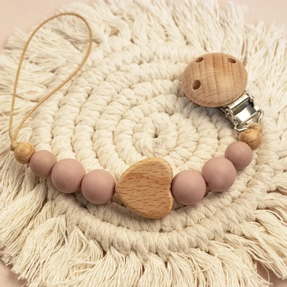 Baby Houten Fopspeen Clip Hout Gehaakt Cartoon Tandjes Fopspeen Ketting Voor Bpa Vrije Verpleging Kauw Speelgoed Baby Dummy Houder Ketting