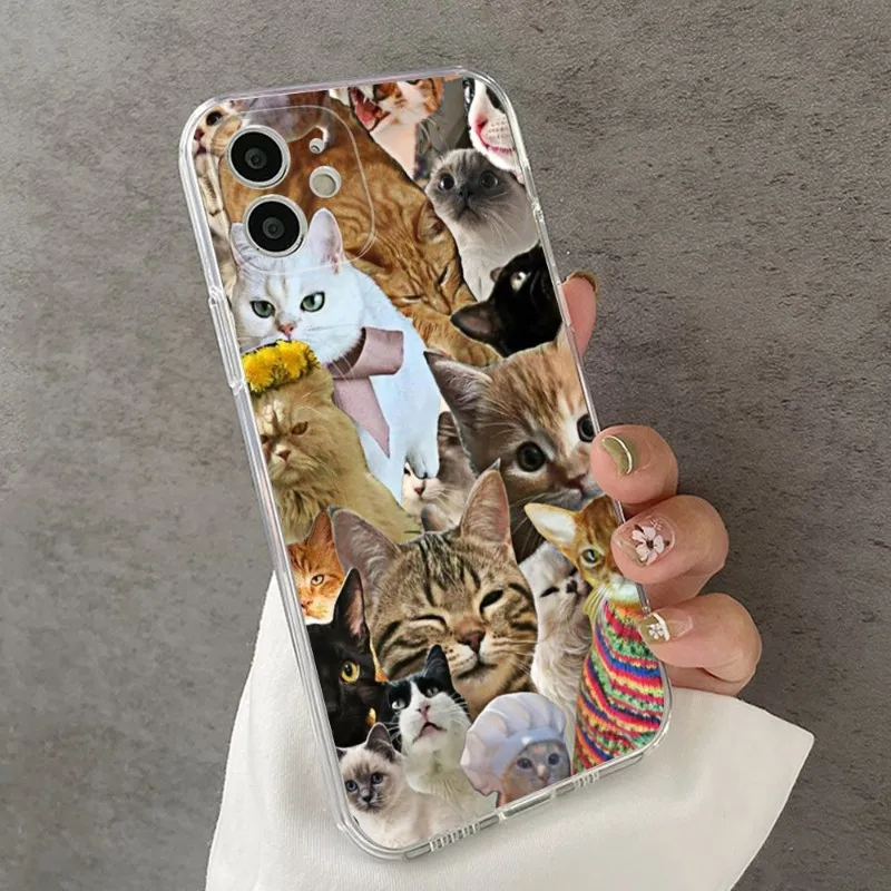 Crying Cat Memes Funny Phone Case FOR IPhone 14 13 12 11 Pro Plus X 13 Pro MAX XR XS MINI Transparent Covers