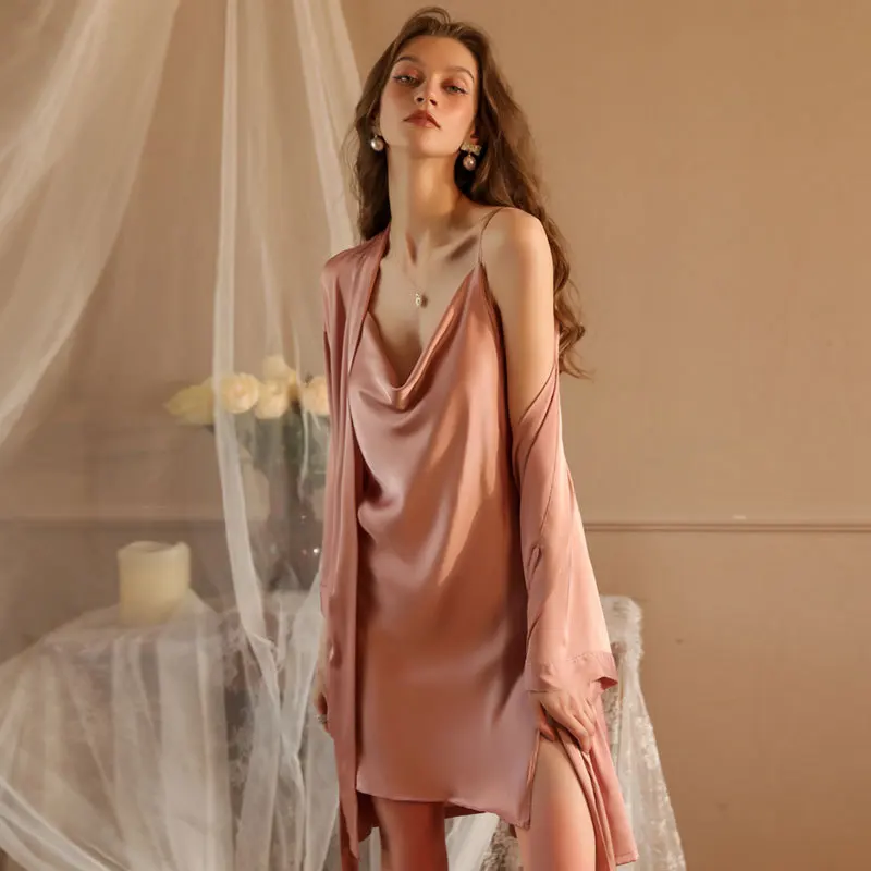 New ladies nightgown spring and summer sexy private swing collar split hot temptation pure wind suspender pajamas set