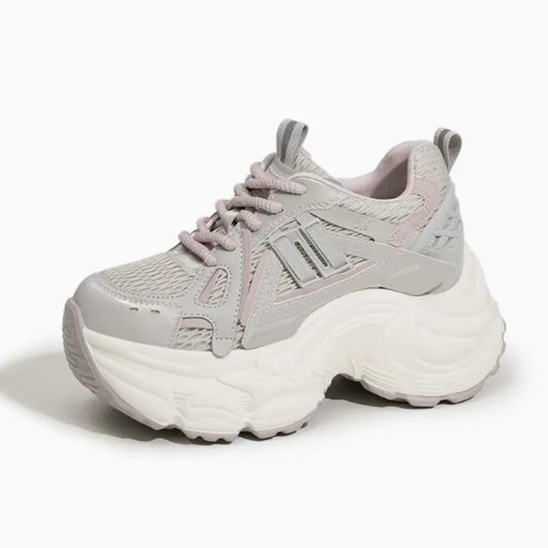 

Женские кроссовки на толстой подошве для увеличения роста, осенние, новые, универсальные, дышащие, сетчатые, удобные повседневные спортивные туфли