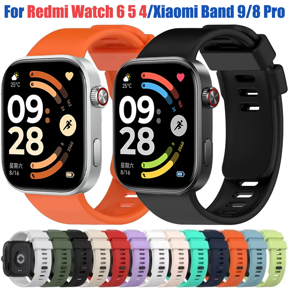 Sport-Silikonarmband für Redmi Watch 6 5 4, weiches, bequemes Ersatzarmband für Xiaomi Mi Band 9/8 Pro, Correa Zubehör