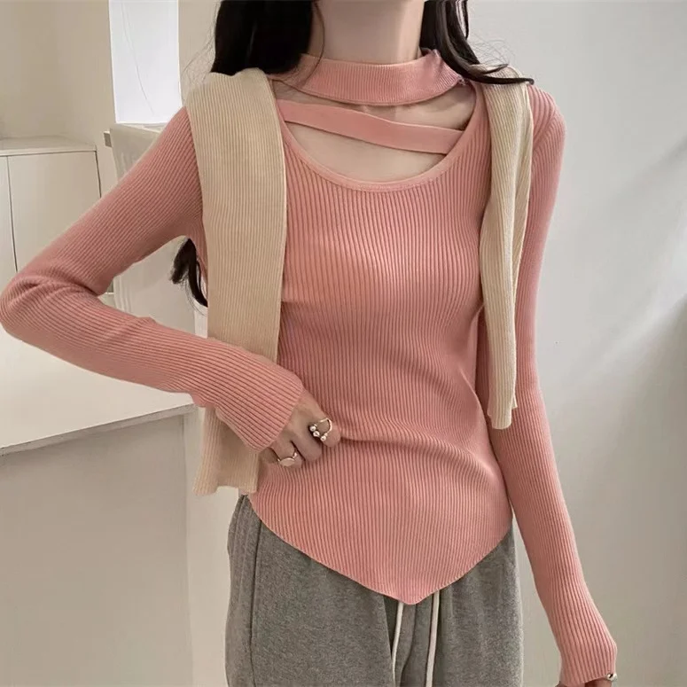 Irregular Long-sleeved Knitted New Style Slim Fit Inner Sexy Short Sweater