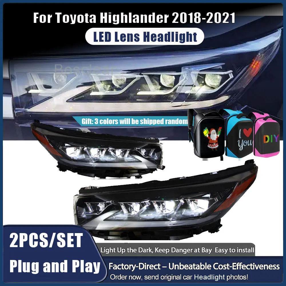 2PCS Headlights for Toyota Highlander 2018-2021 LED Head Lamp Daytime Running Dynamic Turn Signal  Assembly Car Auto Accessories