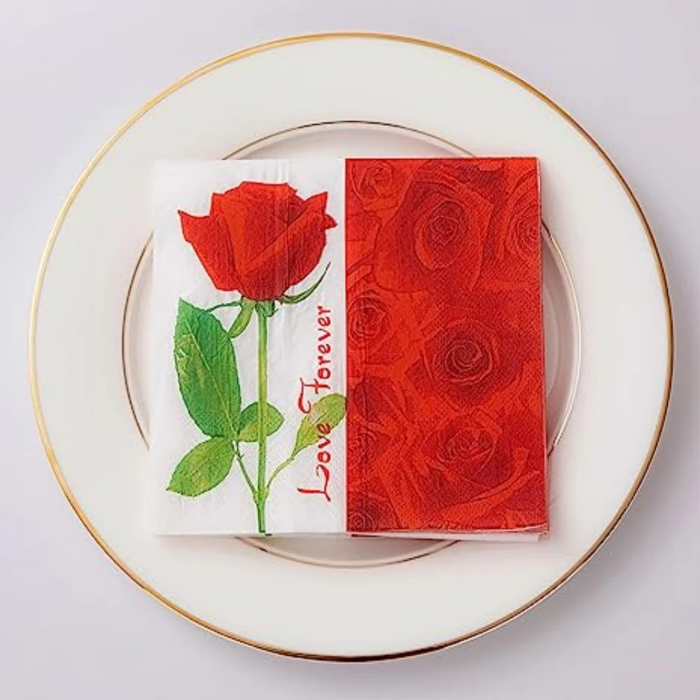 

Custom Elegant Red Rose Wedding Napkins for Wedding Reception, Mr and Mrs, Engagement Cocktail Napkins for Party, 50PCs