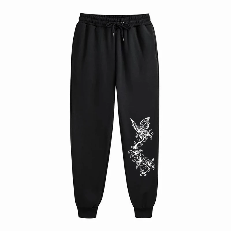 Schöne Hosen mit Schmetterlingsdruck für Damen, schlicht, locker, für Outdoor-Sport, Fitness, Jogging, Freizeit, Fleece, modische Jogginghose – Detail 4