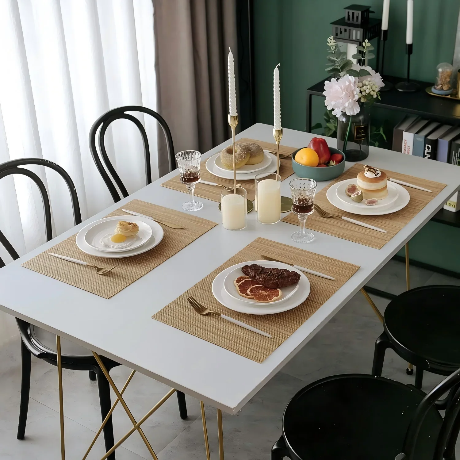 8PCS Bamboo Placemats Sushi Rolling Mat Reusable Wicker Placemat Heat Resistant Table Mats for Dining Wedding Party 12x18 In