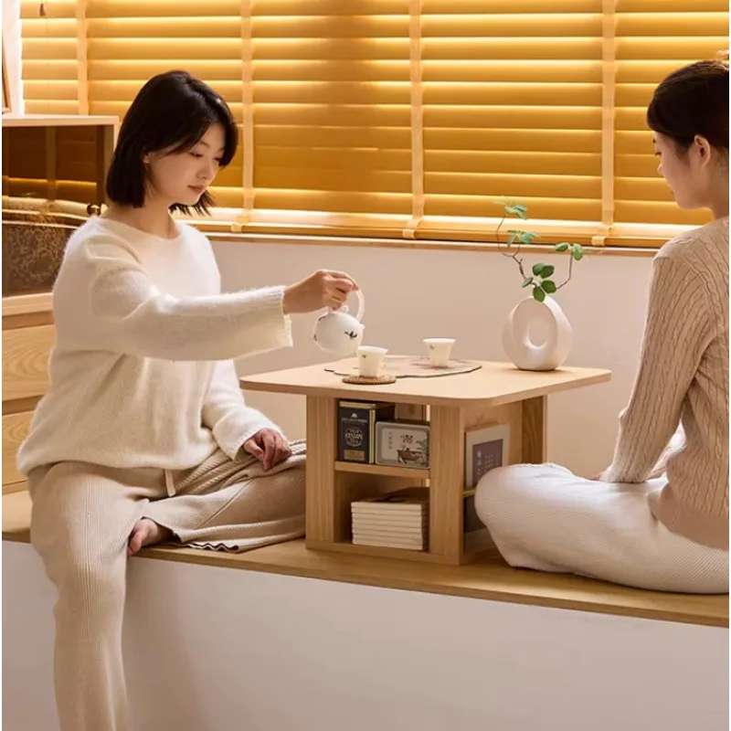 Space-Saving Japanese Tatami Multi-Functional Storage Table Wooden Boutique Floor Desk for Bay Window
