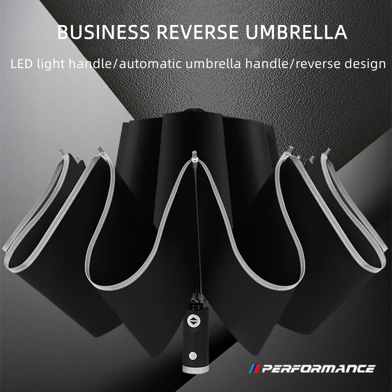 Automatic Umbrella with Reflective Stripe Reverse Led Light Umbrella For BMW X5 E53 E70 F15 G05 X6 E71 E72 F16 X3 E83 F25 G01 X1