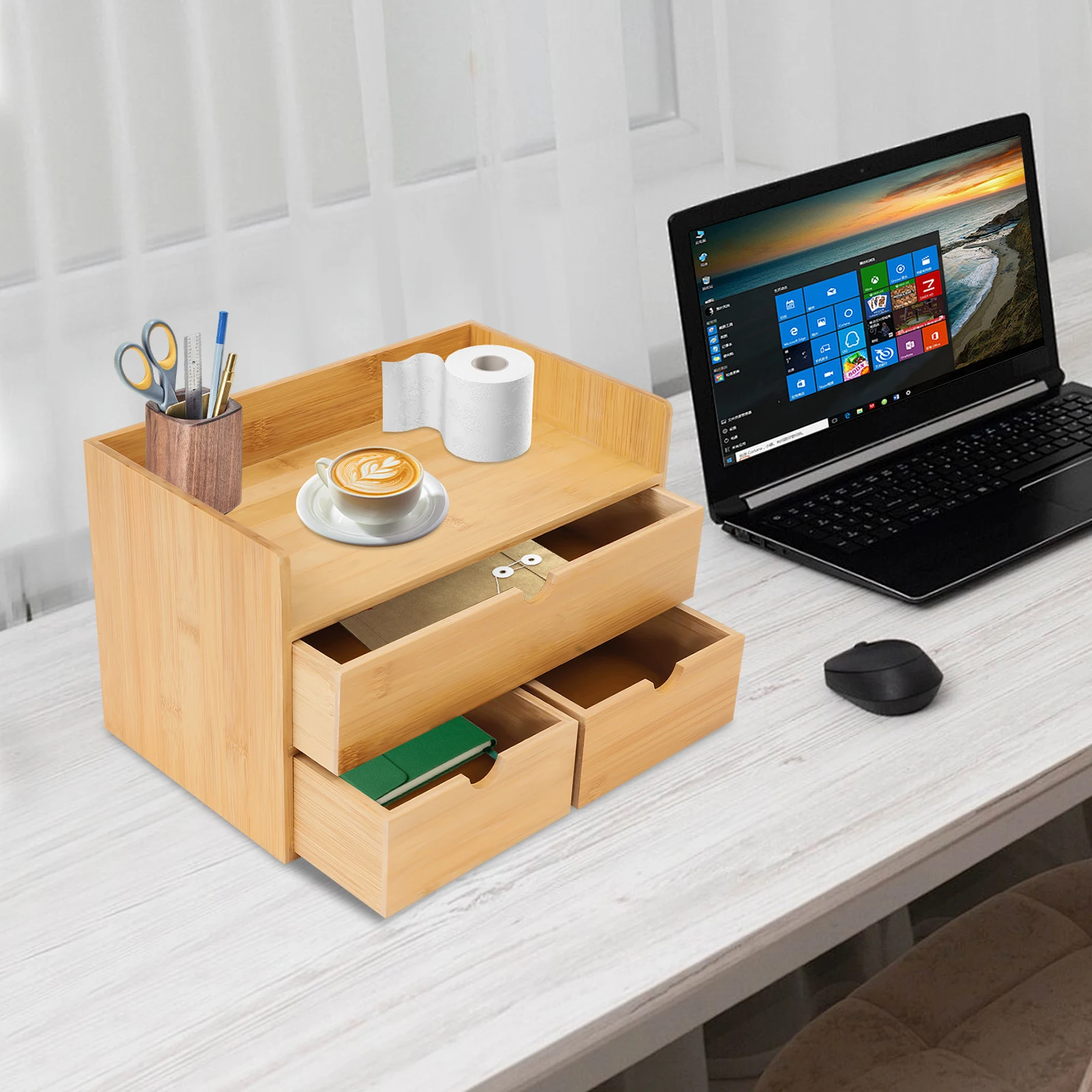 Bamboe bureau-organizer, met 3 - Desk Drawer Unit recensie en prijs