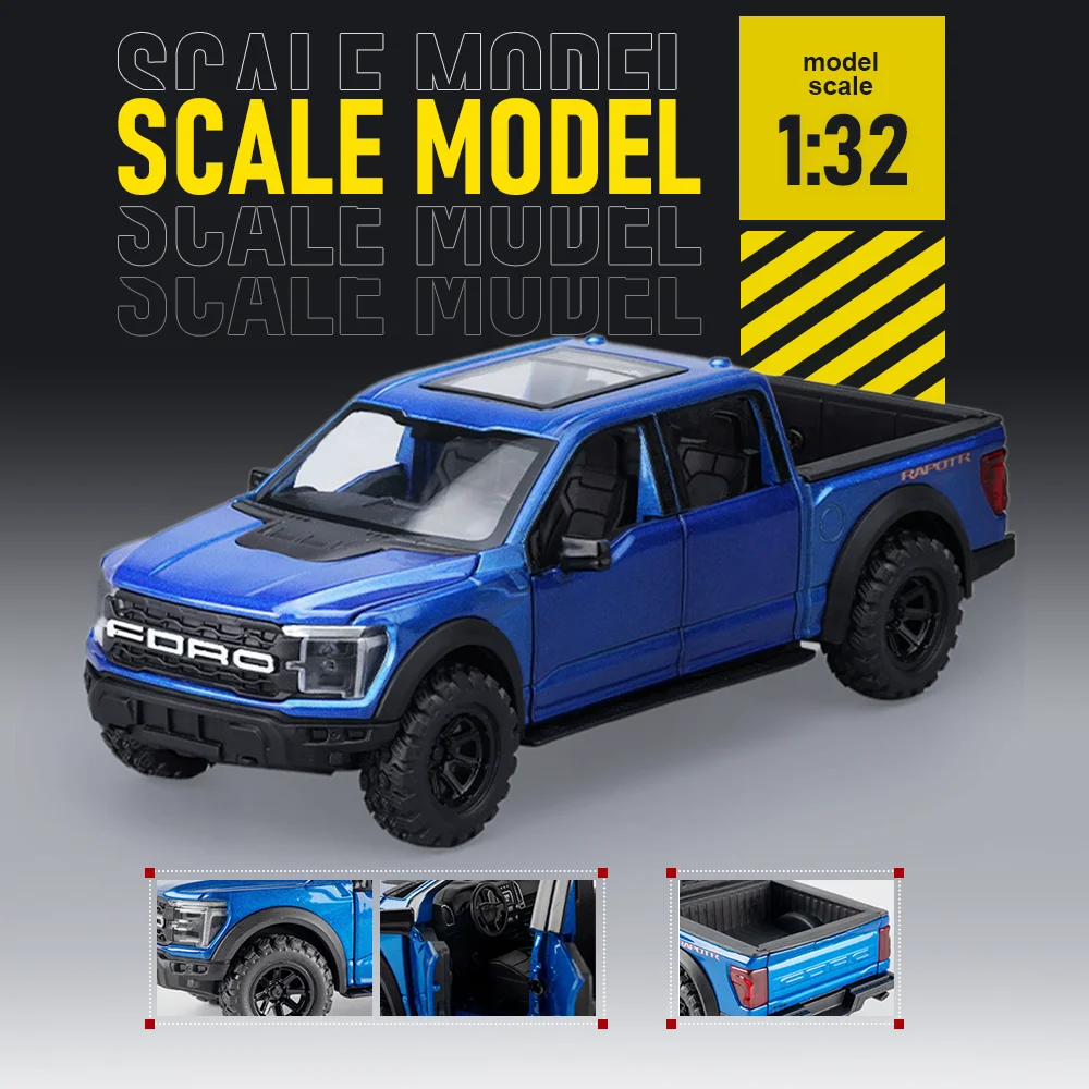 

1:32 F150 Hilux Off-road Car Miniature Diecast Alloy Toys Model Doors Opened Sound Light Pull Back Cars Home Decorations for Kid