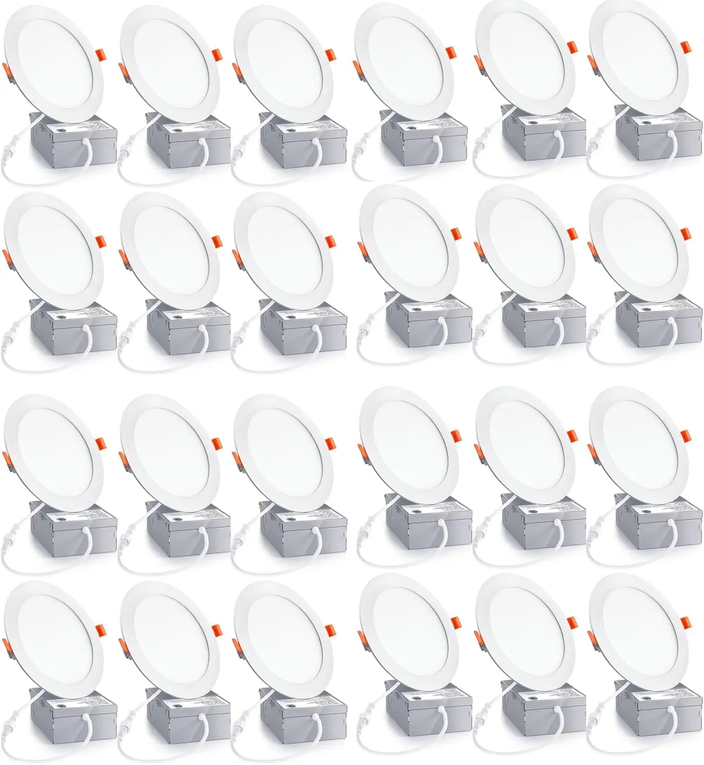 

24-Pack 6' LED Recessed Lights with Junction Box, 12W (110W Eqv), 1050LM, 6500K, High Brightness Can Lights