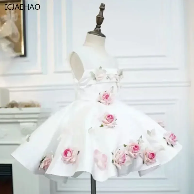 2025 Children's Princess Elegant Dress Party Wholesale White Stereo Baby Flower Girls Sleeveless Luxury Clothes Dresses Vestido