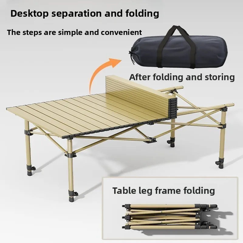 Outdoor Folding Table, Portable Roll-Up Long Table for Camping Picnic BBQ, Heavy Alloy Lightweight Desk with Storage Bag