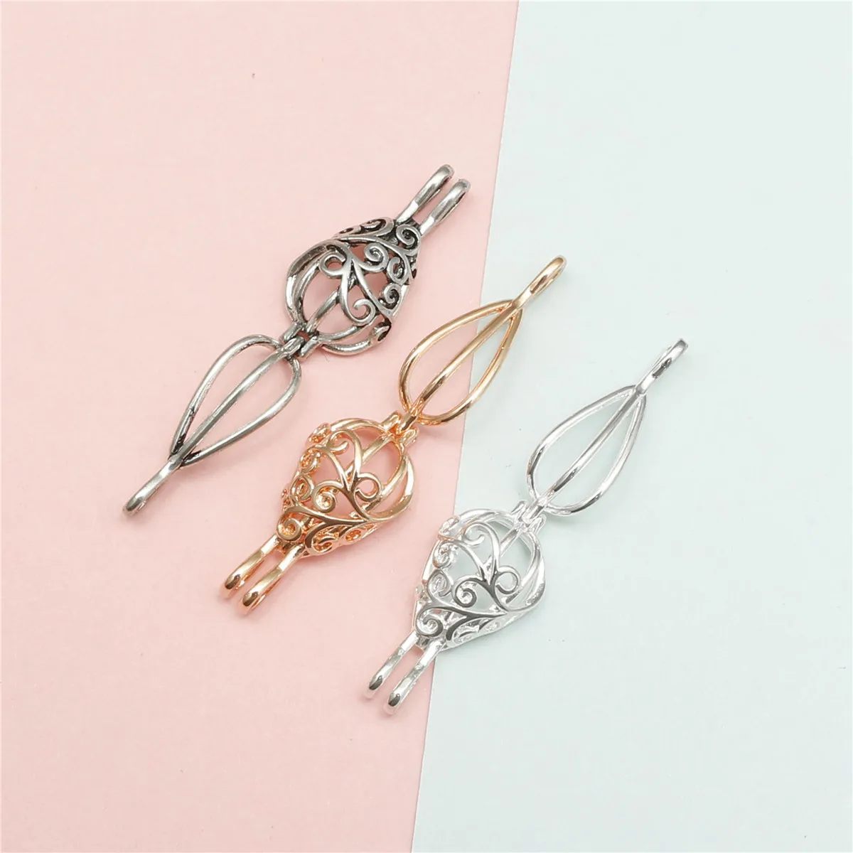 10pcsTeardrop Pearl Cage Chain Pendant Fashionable Aromatherapy Essential Oil Diffuser Necklace, Perfect for DIY Jewelry