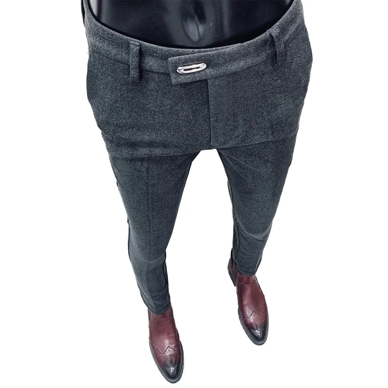 Calça de terno de lã espessa masculina, calça quente justa, negócios formais, escritório, social, vestido casual, outono, inverno, 2023