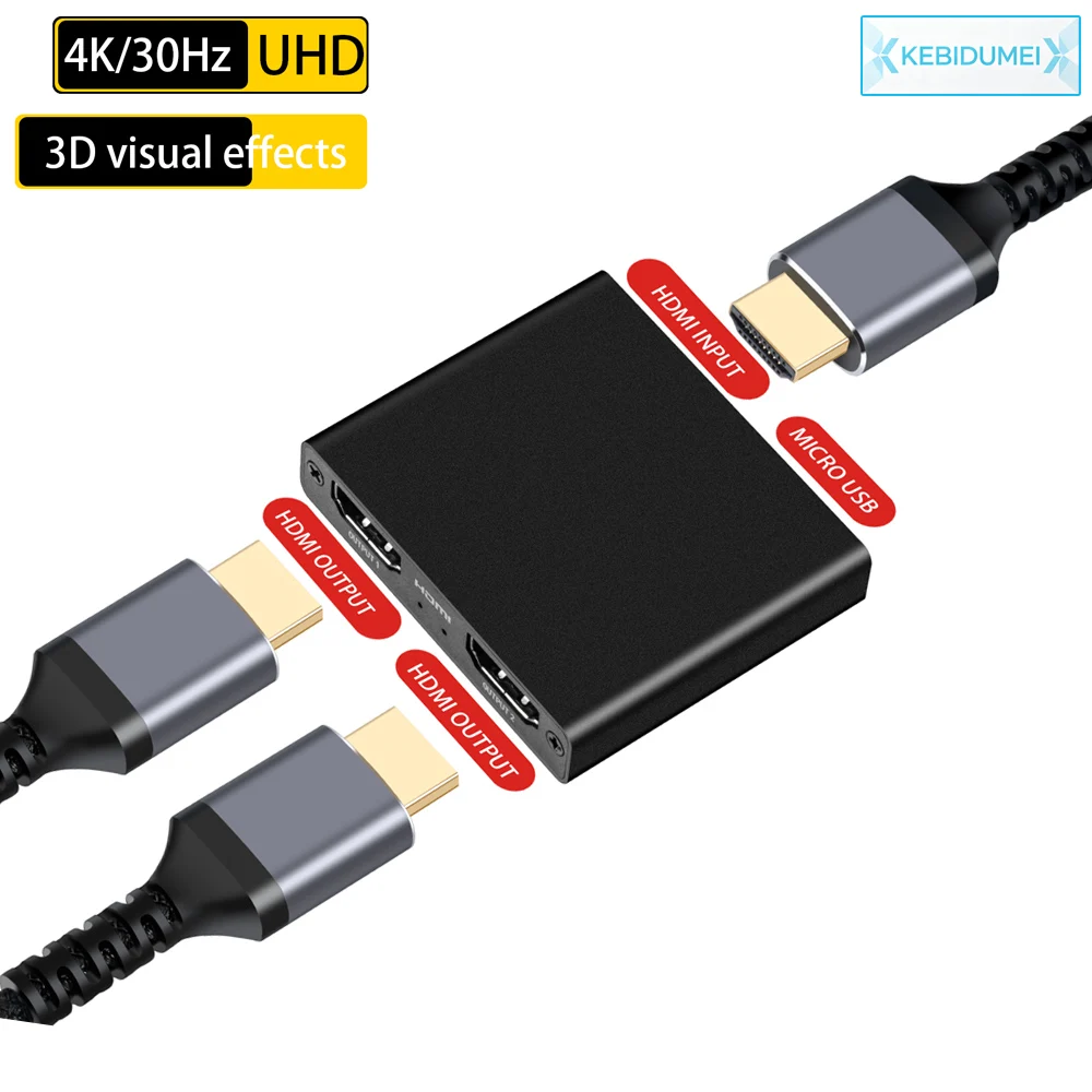 مقسم HDMI 4K 30 هرتز ثنائي المنفذ متوافق مع HDMI 1 في 2 خارج محول الصوت والفيديو لـ LCD TV Box PS4 PC الموزع #1