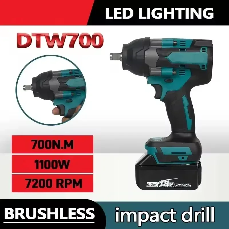 Makita – clé électrique DTW700, batterie au Lithium Rechargeable sans balais, outil de réparation automobile à Impact à couple élevé