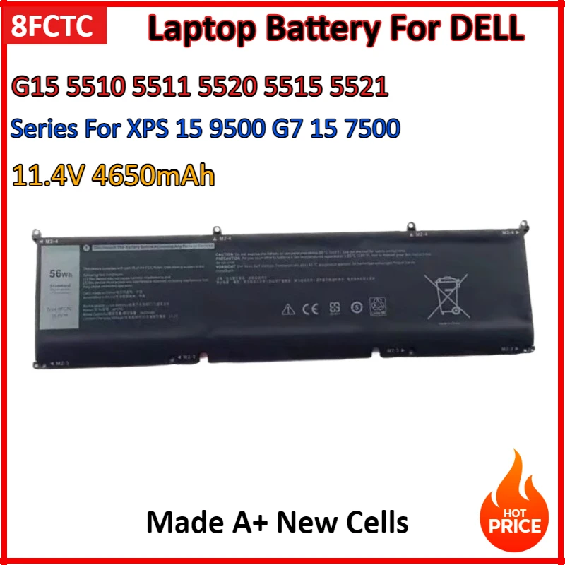 

11.4V 4650mAh 56WH 8FCTC Laptop Battery For DELL G15 5510 5511 5520 5515 5521 Series For DELL XPS 15 9500 G7 15 7500