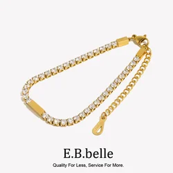 E.B.belle 3mm Clear Zircon Brand Bracelets Stainless Steel 18K Gold Plated Classic Style Jewelry Charm Women Party