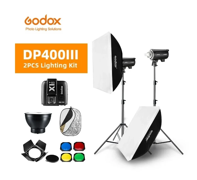 800W Godox DP400III 2x 400Ws Photo Studio Flash Lighting,Softbox,Light Stand, Studio Boom Arm Top Light Stand