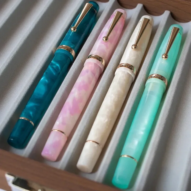 Luxury Import Acrylic Sky Blue Fountain Pen Iridium Gold Nib 35mm EF/F/M 0.38/0.5/0.7mm Ink Pen Business Writing Stationery Gift