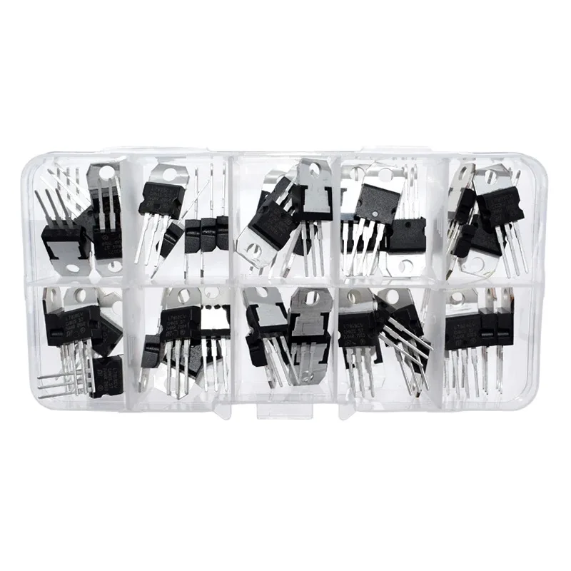 LM317T L7805 L7806 L7808 L7809 L7810 L7812 L7815 L7818 L7824 Transistor Assortment Kit 10value*5pcs  50PCS Voltage Regulator Box