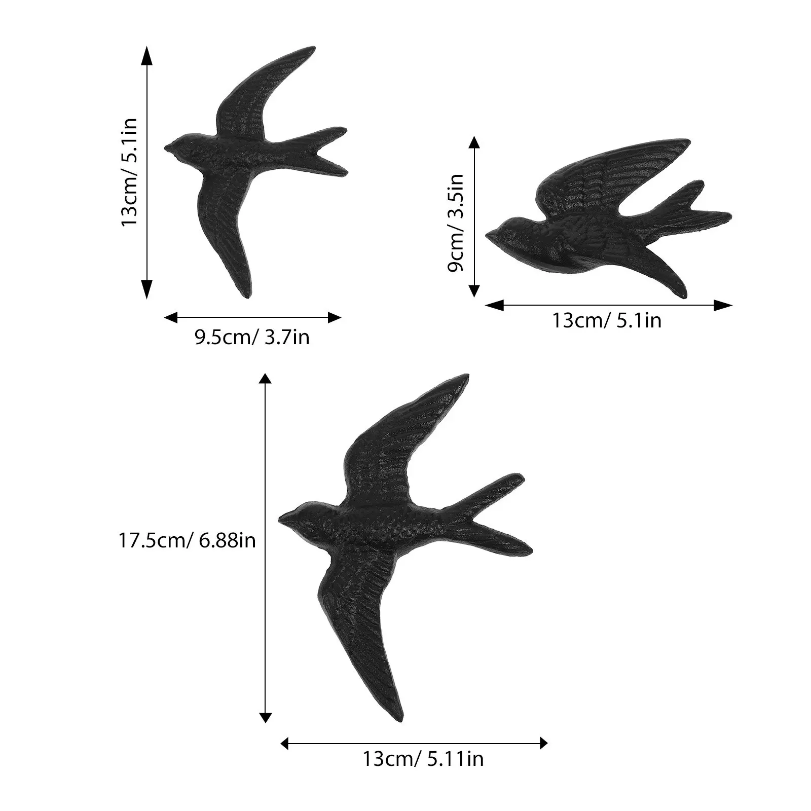 3Pcs Vivid 3D Bird Wall Decor Cast Iron Metal Bird Wall Hanging Decoration for Wedding Hallway Hotel Restaurant Outdoor Indoor