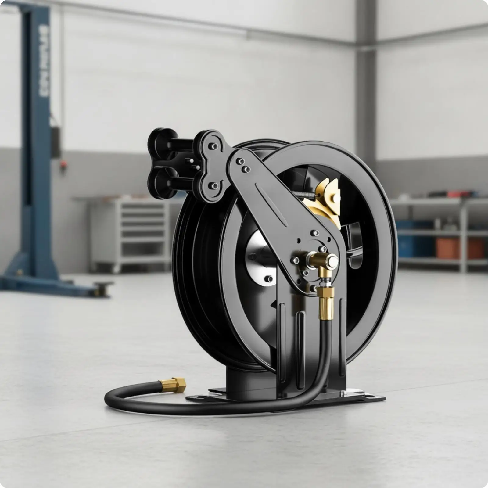 Wall Mount Steel Retractable Hose Reel Heavy Duty Auto Return Water Air Line Storage for Garage Pneumatic Work