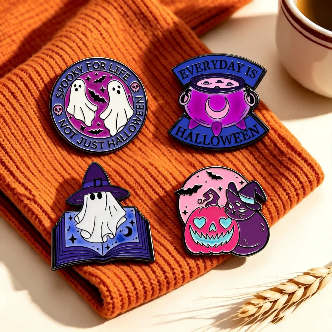 EVERYDAY IS Halloween Enamel Pin Pumpkin Cat Brooch Witchy Spooky Badge Decor Magical Ghost Pins Clothes Jacket Decor Wholesale