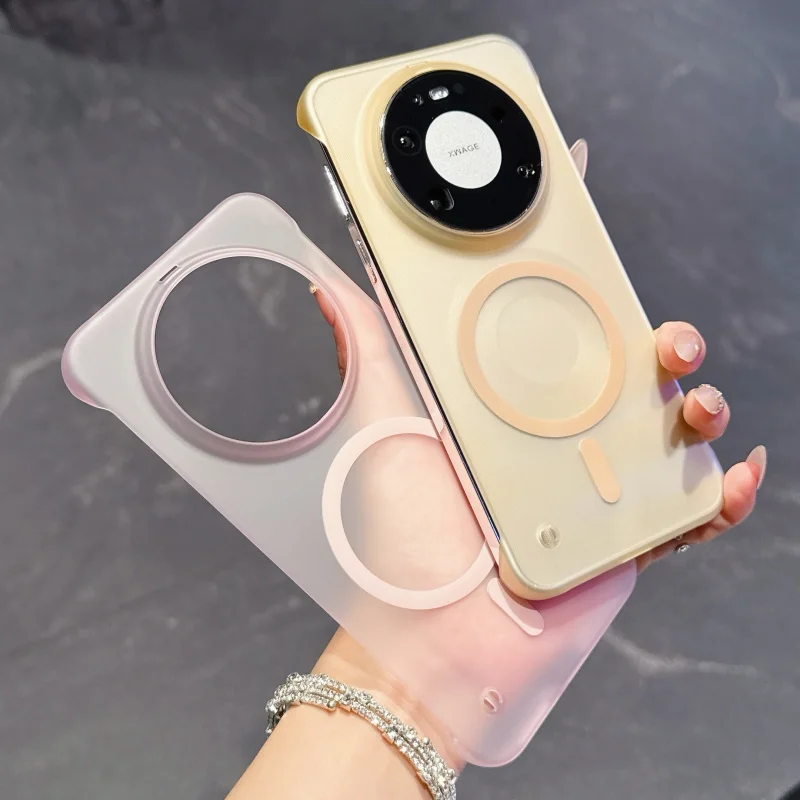 حافظة فاخرة رفيعة للغاية من الحلوى المغناطيسية لهاتف هواوي Pura80 Ultra P70 Mate 80 70 60 Pro Plus PC بدون إطار لتغطية Magsafe